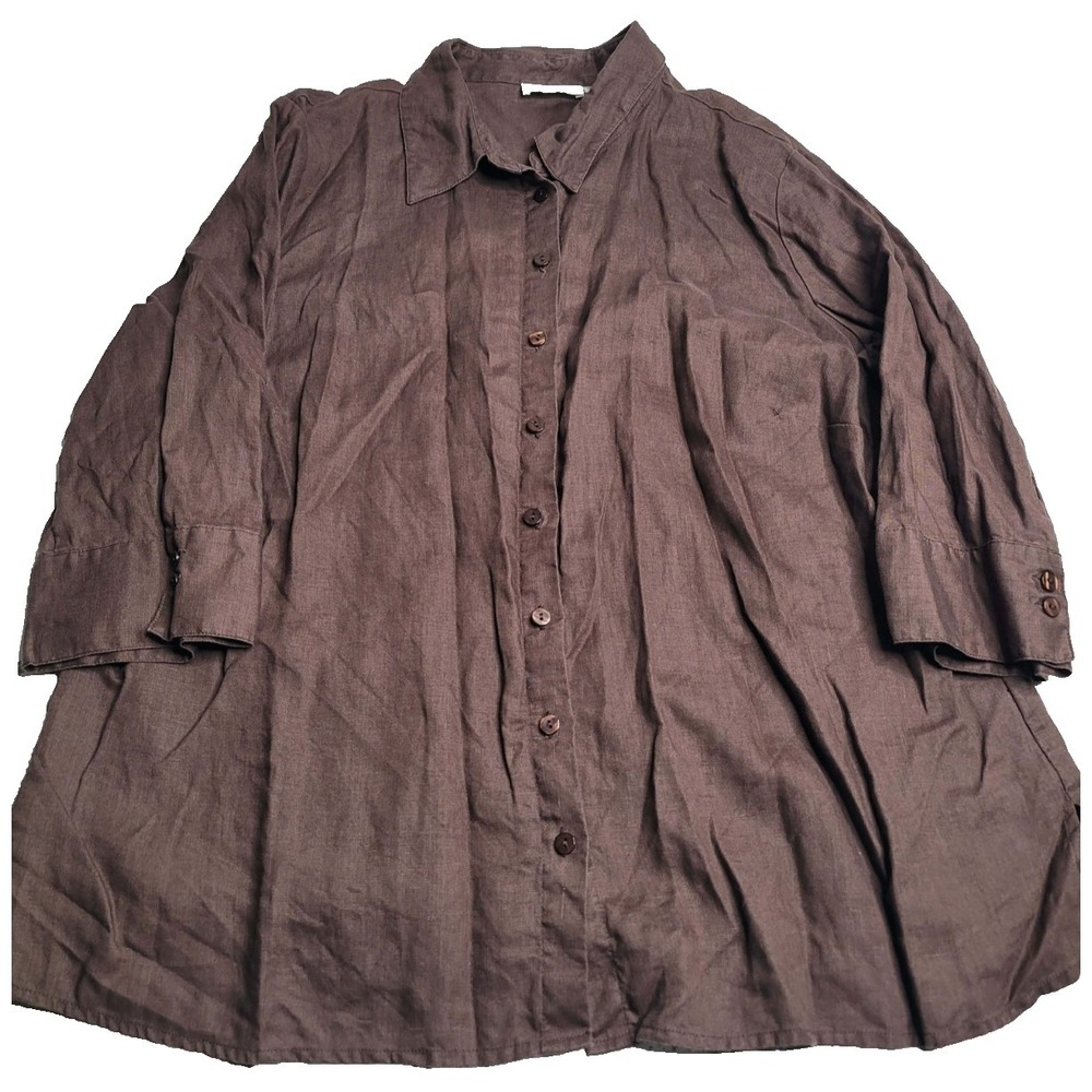 Laura Plus‎ Petites Button Up Top Women's 18 100% Linen Brown